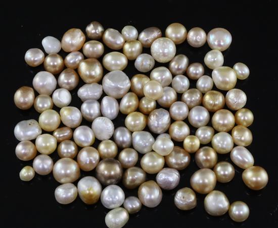 92 loose undrilled assorted shaped natural pearls, gross weight 110.89ct with accompanying gem & pearl laboratory report dated 29/11/20
